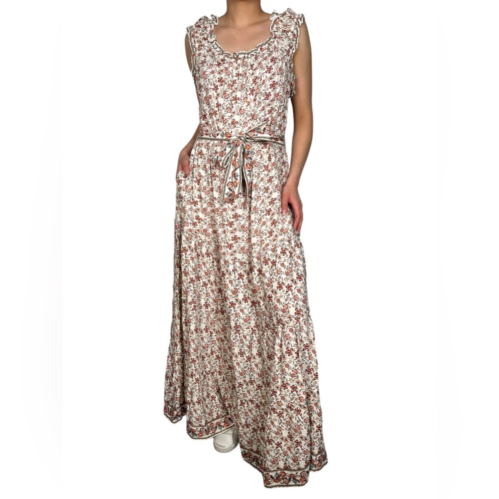 Max Studio Floral Smocked Ruffled Maxi Dress Multicolor Stretchy, Medium NWT